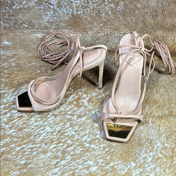 GUC SCHUTZ US 5.5B Tan Stiletto Heel Ankle Wrap Leather Stiletto Sandal Summer - Picture 1 of 15